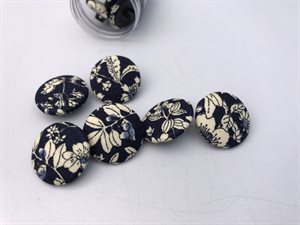 Stof knap - betrukket med yndige blomster i mørk marine, 20 mm
